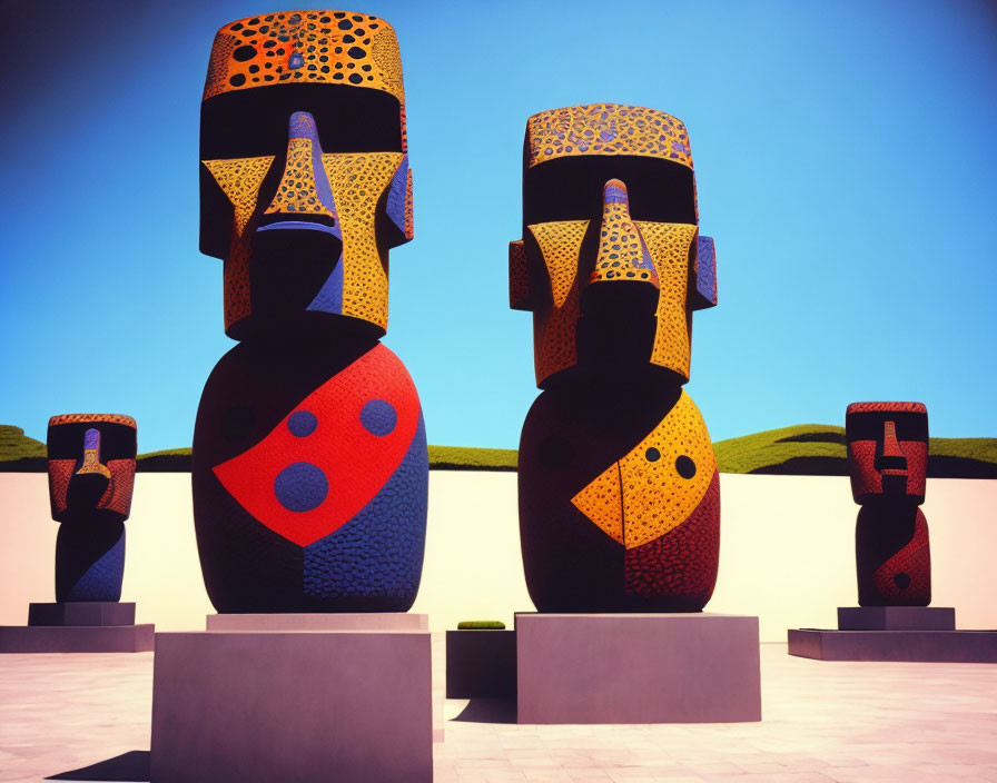 Colorful Abstract Totem Pole Sculptures Outdoors