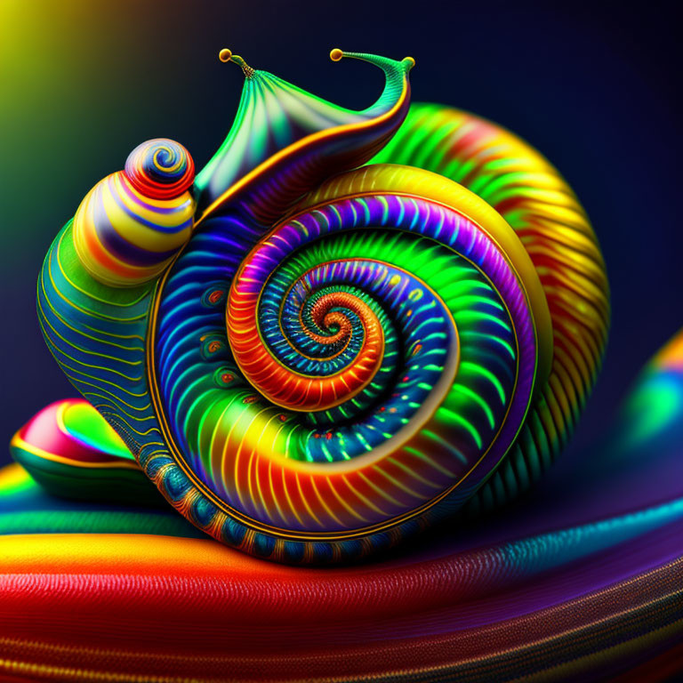 Multicolored digital artwork: Stylized snail with swirling shell