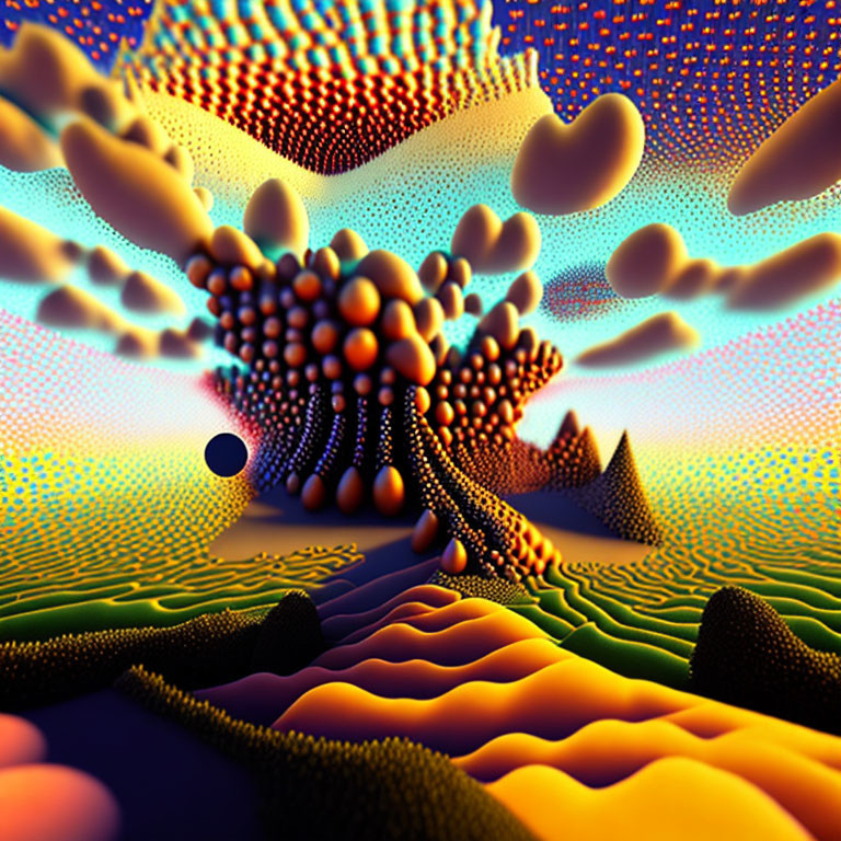 Colorful Psychedelic Landscape with Organic Shapes and Textures