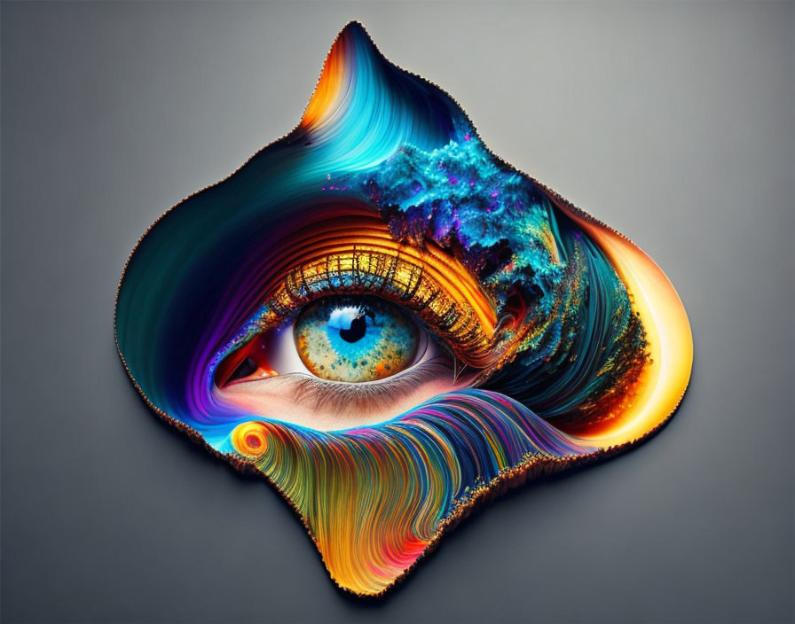 Colorful Swirl Patterns Surrounding Eye in Abstract Digital Art