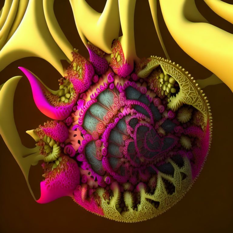 Intricate Purple and Gold 3D Fractal Heart Design