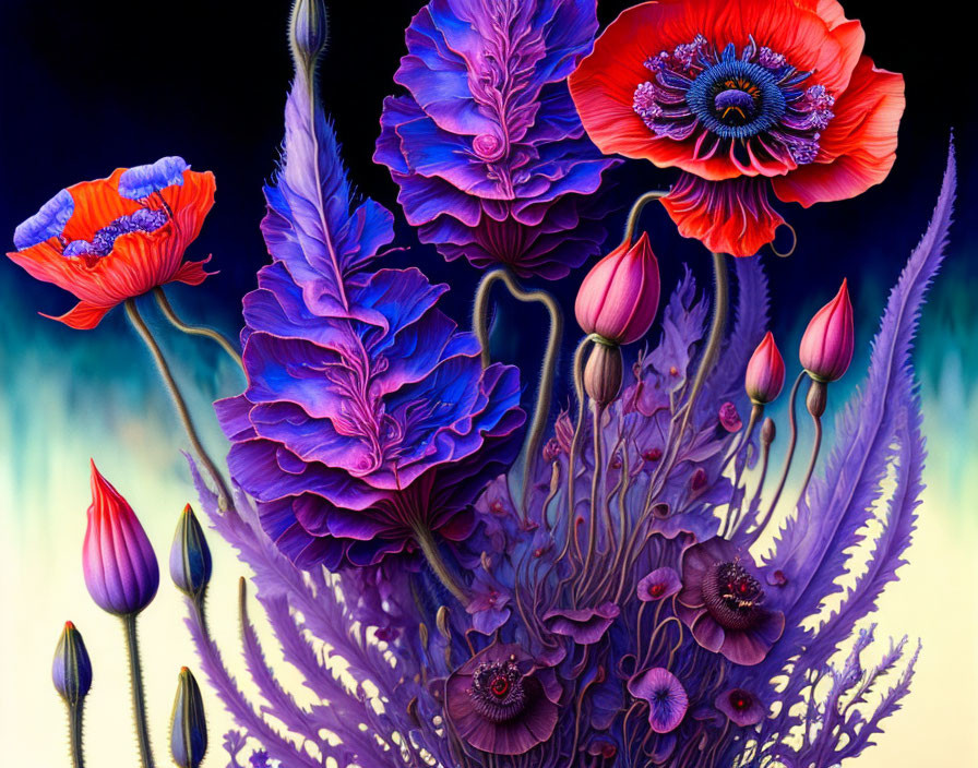 Colorful Stylized Flower Bouquet on Gradient Background