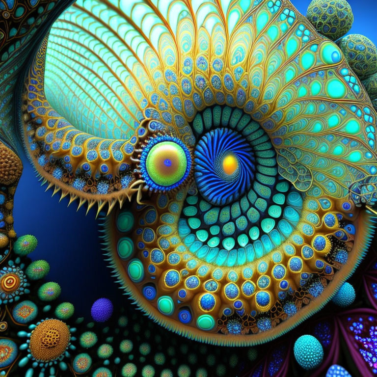 Vivid Abstract Fractal Art: Spirals & Patterns in Blue, Orange, Green