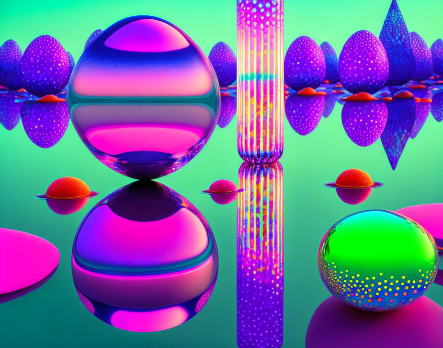 Colorful Abstract 3D Artwork with Glossy Spheres and Shapes