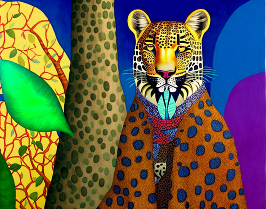 Vivid Leopard Artwork with Abstract Background