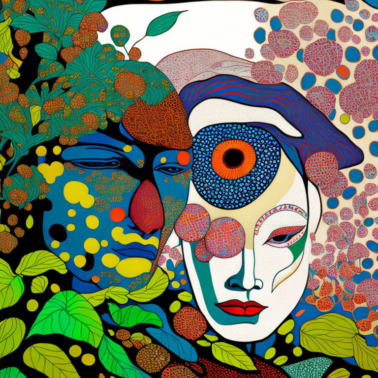 Colorful Abstract Artwork: Human Faces Fused with Nature Textures