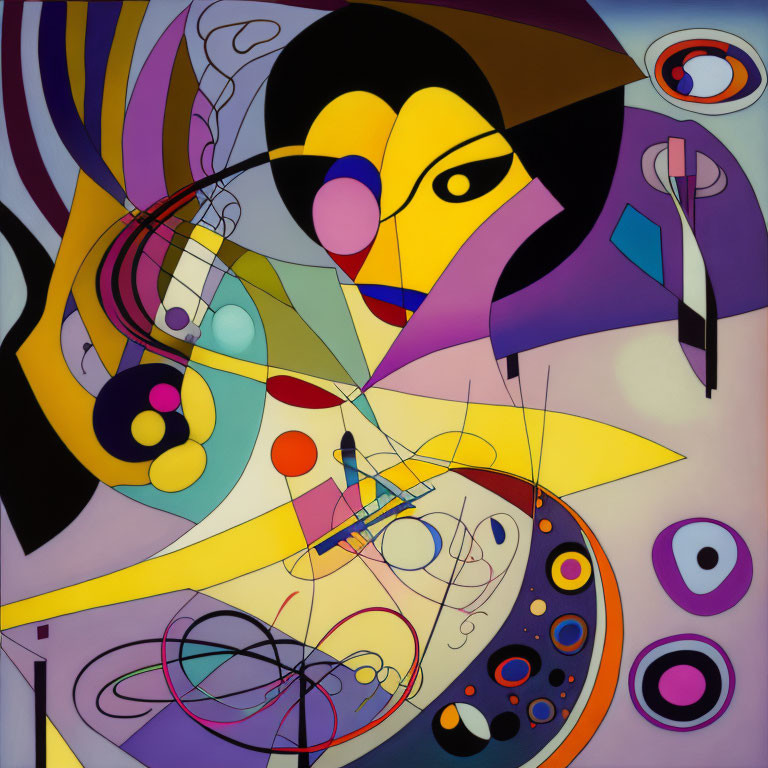 Vibrant Abstract Painting with Geometric and Organic Shapes