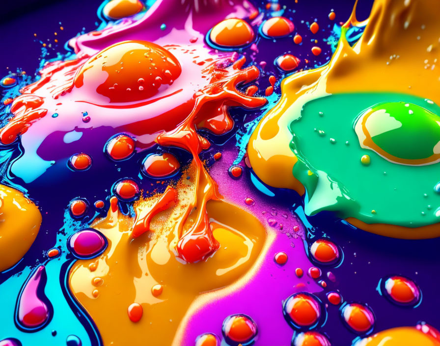 Colorful Liquid Splashes with Glossy Bubbles and Droplets