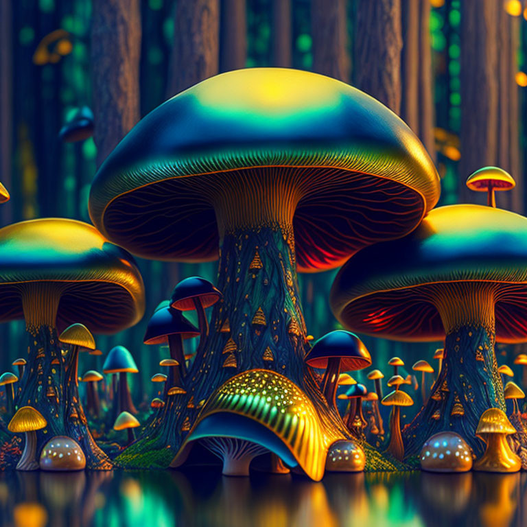 Colorful Mushroom Forest: Vibrant, Neon Glowing Landscape