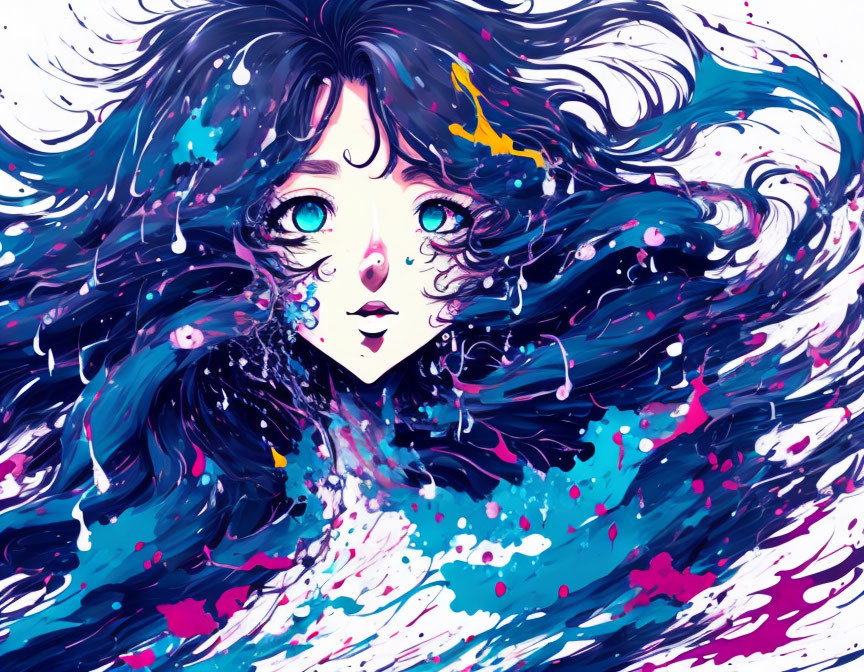 Colorful Anime-Style Illustration of Person with Dark Hair