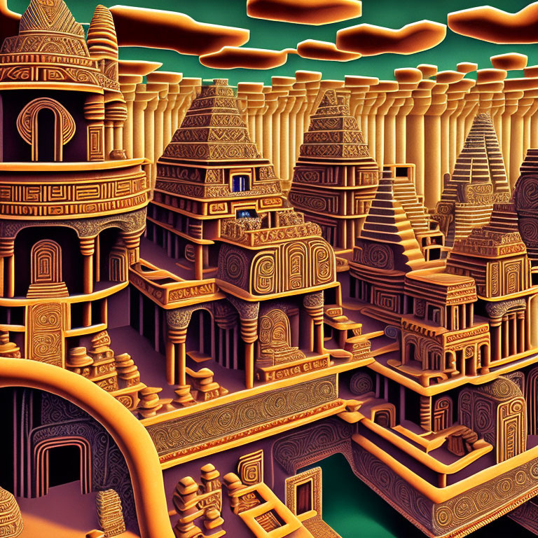 Intricate Brown and Gold Maze-Like Optical Illusion