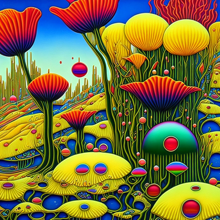 Colorful Psychedelic Artwork Featuring Fantastical Landscape