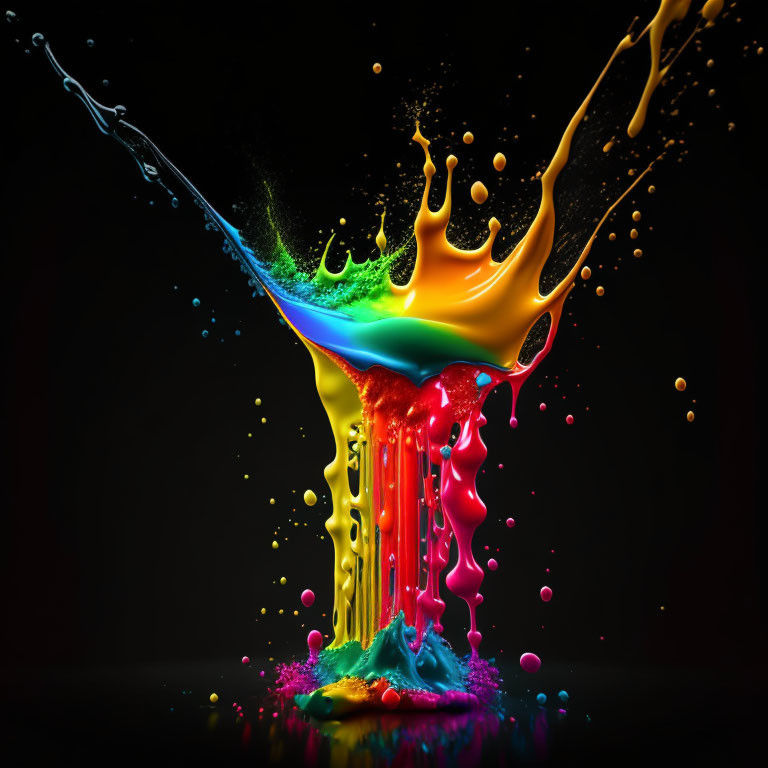 Colorful neon liquids collide, creating dynamic explosion.