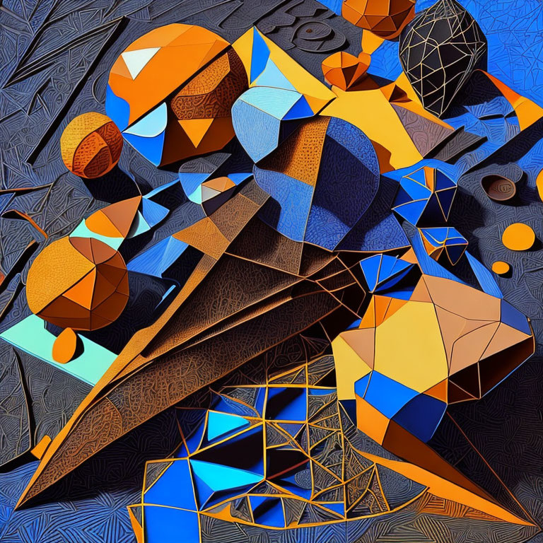 Vivid Orange, Blue, and Brown Geometric Abstract Artwork