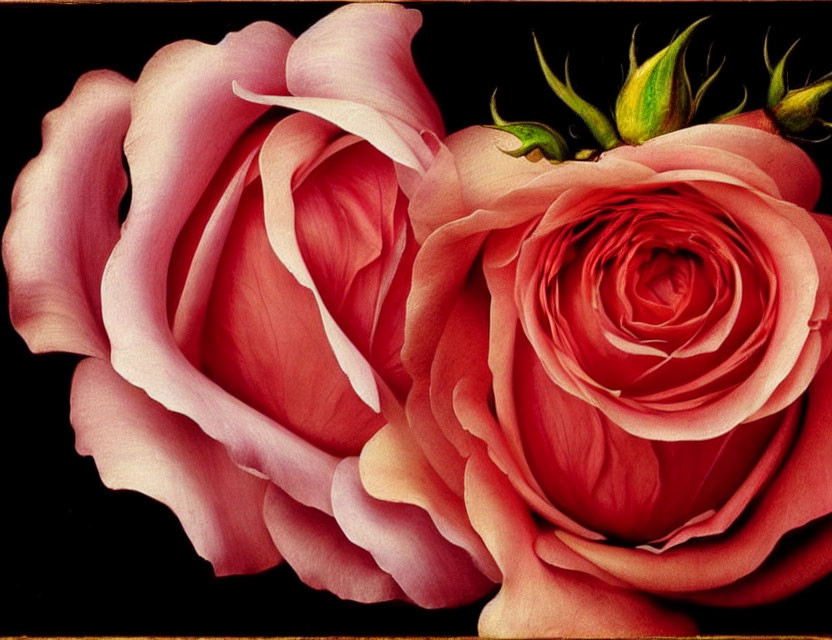 Vibrant pink rose with layered petals on black background