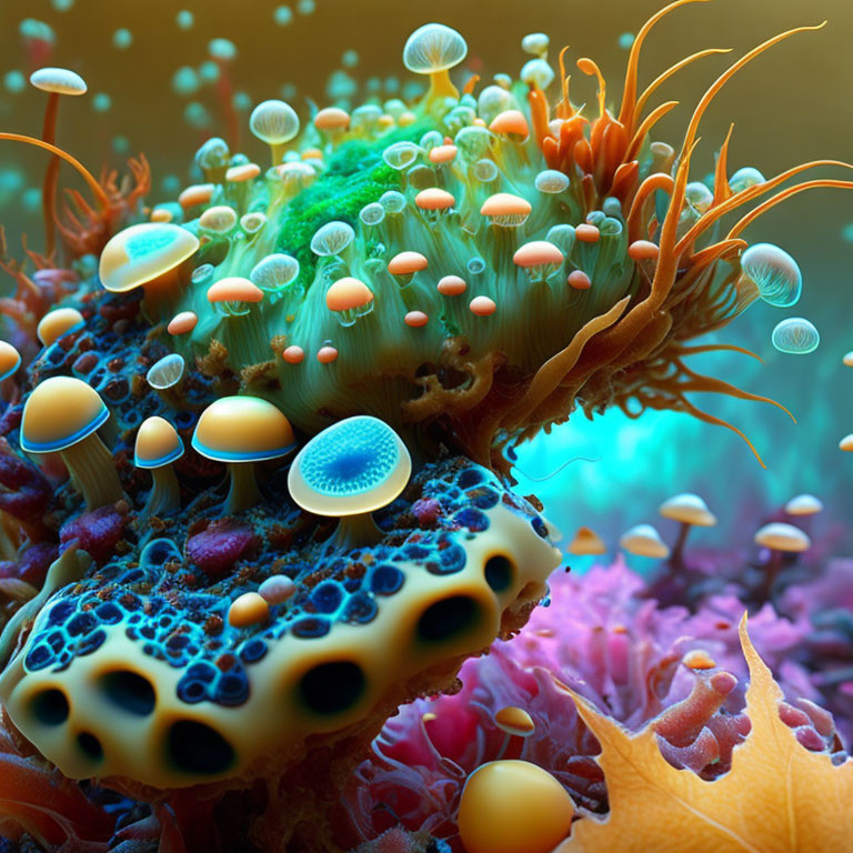 Colorful Microscopic World: Vibrant Fungi Structures