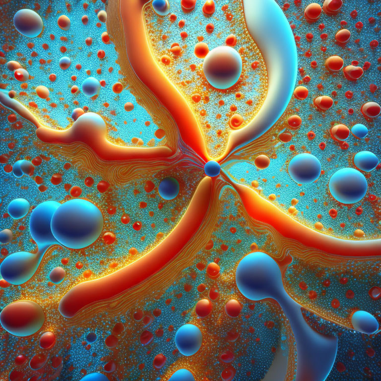 Vivid Abstract Fractal Art: Swirling Patterns in Blue, Orange, and Red