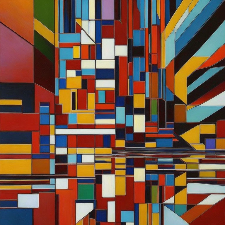 Colorful Abstract Geometric Painting with Overlapping Shapes