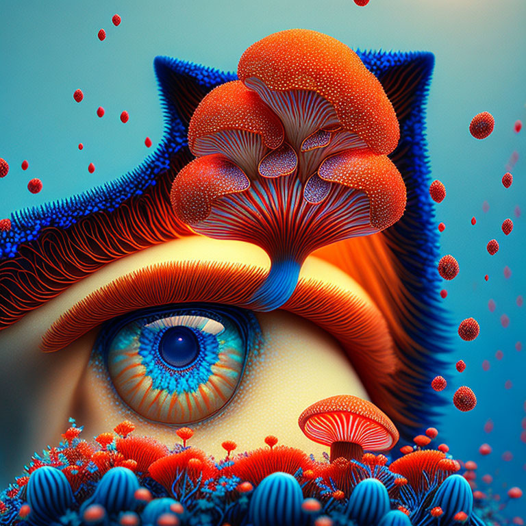 Surrealist digital artwork featuring vibrant eye and fantastical forms