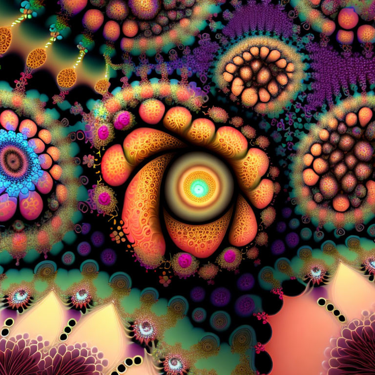 Colorful Abstract Fractal Art: Spirals & Patterns in Rainbow Hues