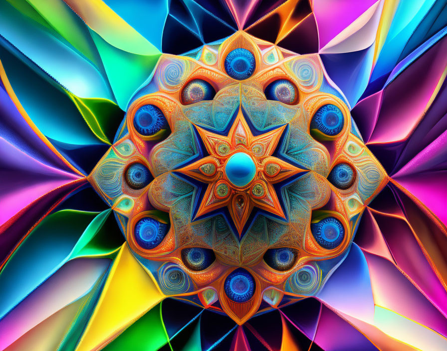 Colorful Symmetrical Digital Artwork with Intricate Patterns