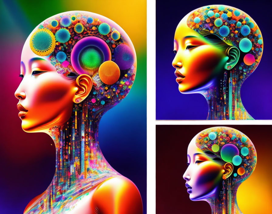 Colorful abstract digital artwork of woman with flowing pattern