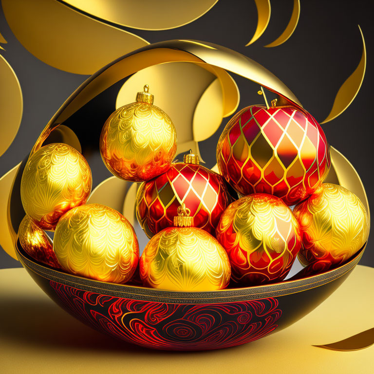 Luxurious Golden Egg Reveals Red and Gold Christmas Baubles