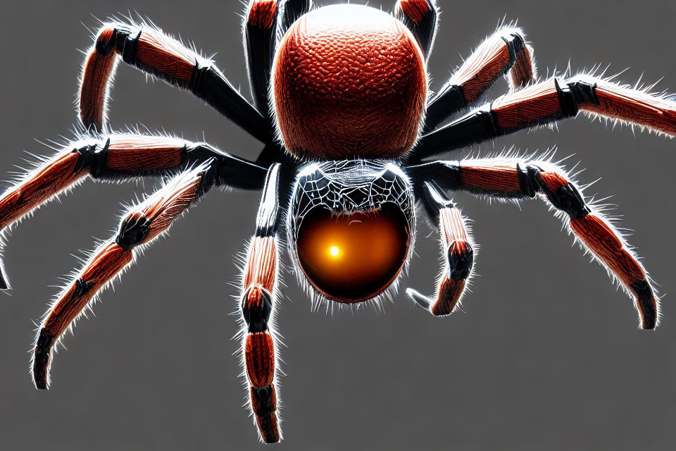 Detailed Close-Up of Vibrant Orange and Black Spider with Bristly Hairs