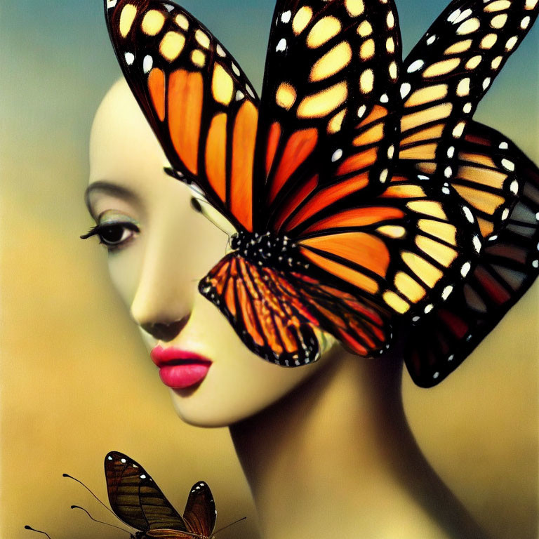 Surreal artwork: Human face with butterfly wings over eyes