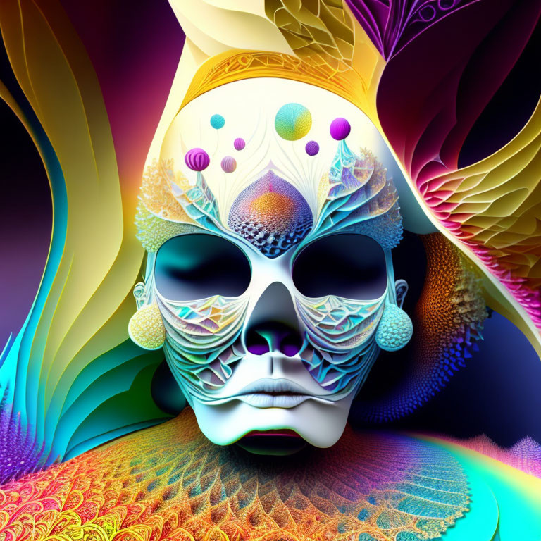 Vibrant Abstract Skull Art on Psychedelic Background