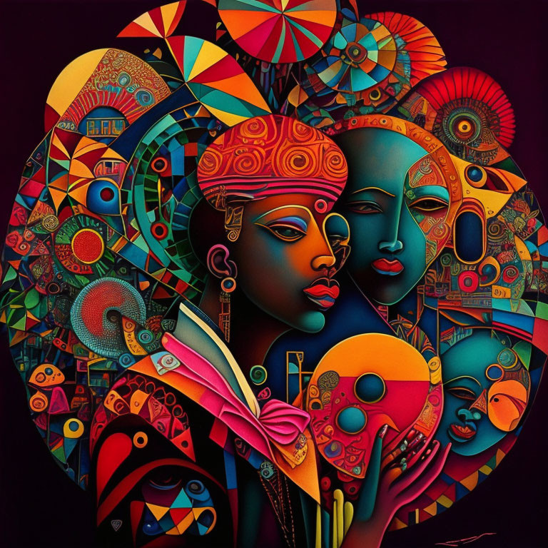 Colorful African Art: Stylized Figures & Patterns