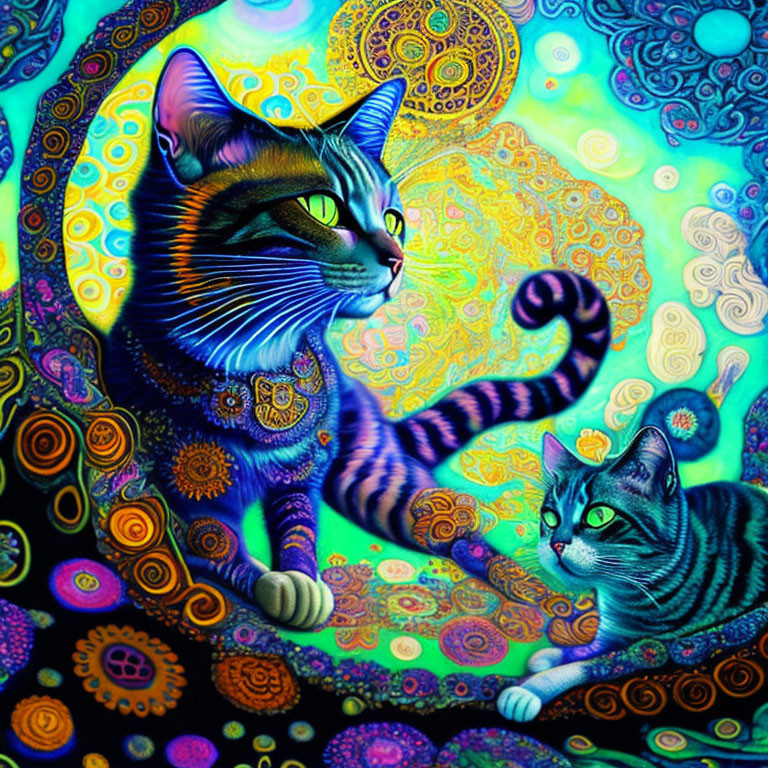 Colorful Whimsical Cats with Vibrant Patterns