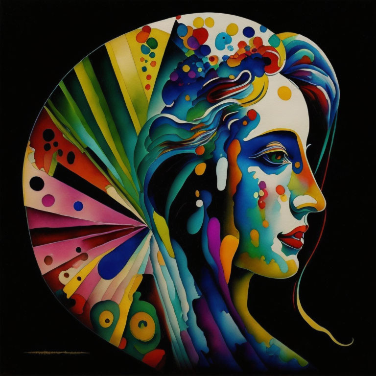 Vibrant abstract portrait of a woman with swirling patterns