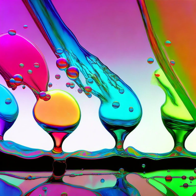 Vibrant abstract bubble shapes in oil and water mixture