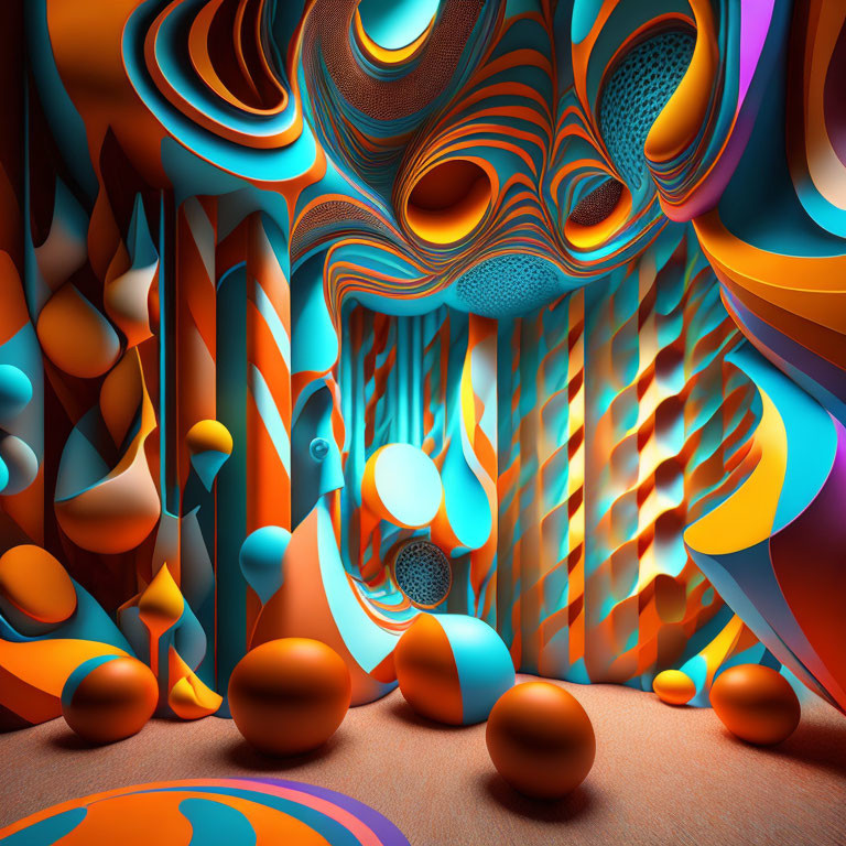 Colorful 3D illustration with swirling psychedelic patterns