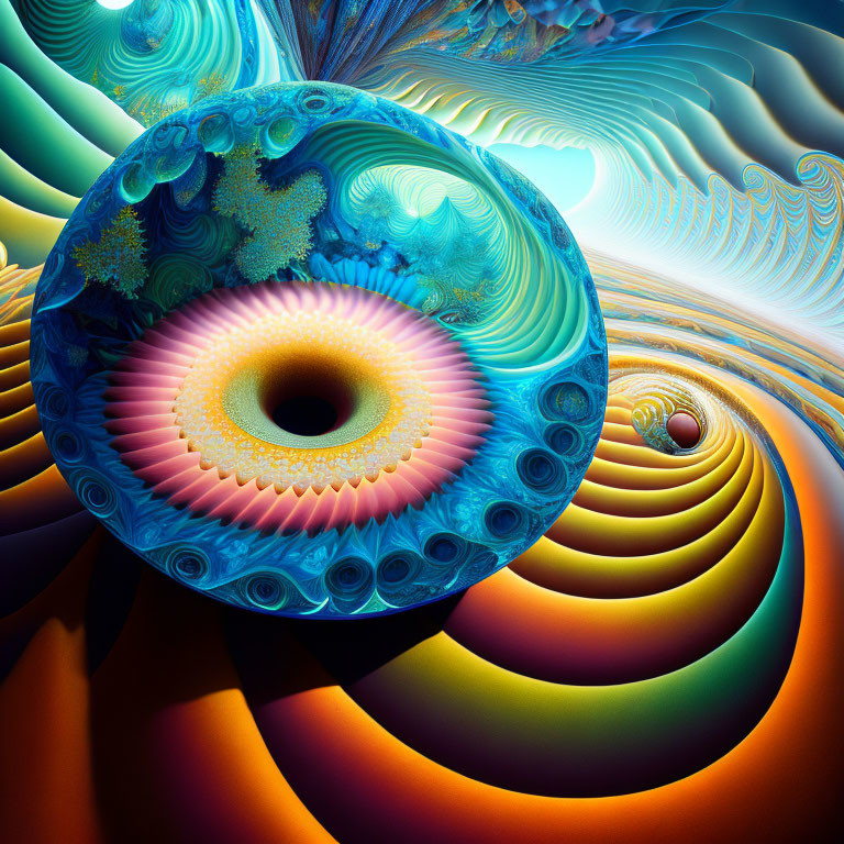 Colorful Fractal Art: Swirling Patterns & Detailed Sphere