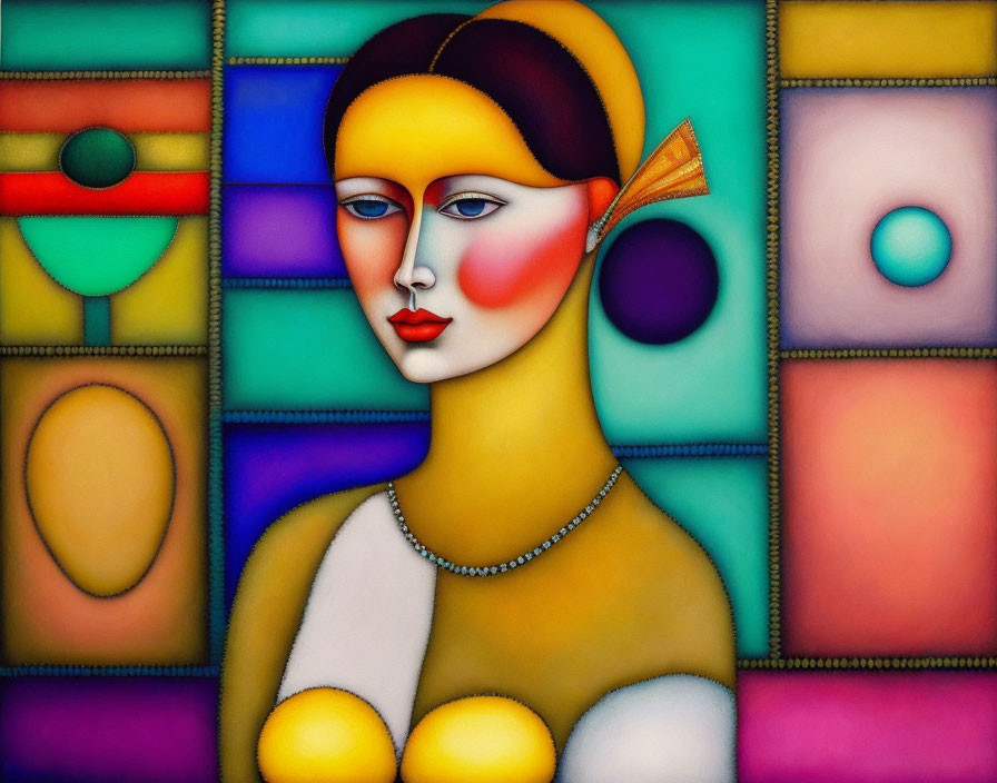 Colorful Stylized Portrait of a Woman with Exaggerated Features