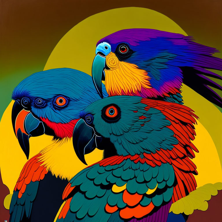 Colorful Illustrated Parrots on Gradient Background