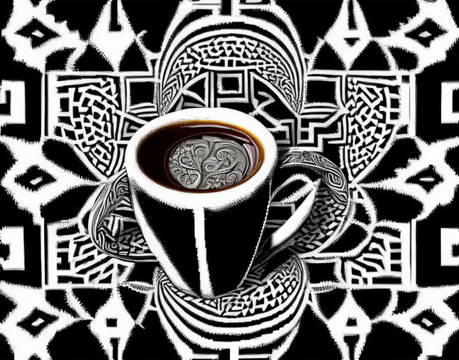 Geometric pattern background with centered coffee cup