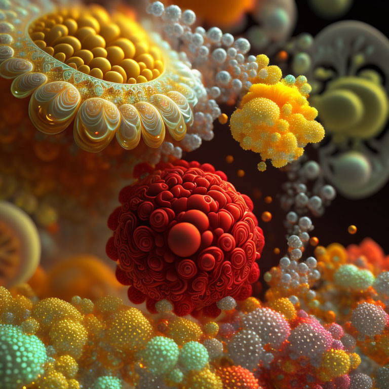 Detailed 3D rendering of colorful microscopic structures