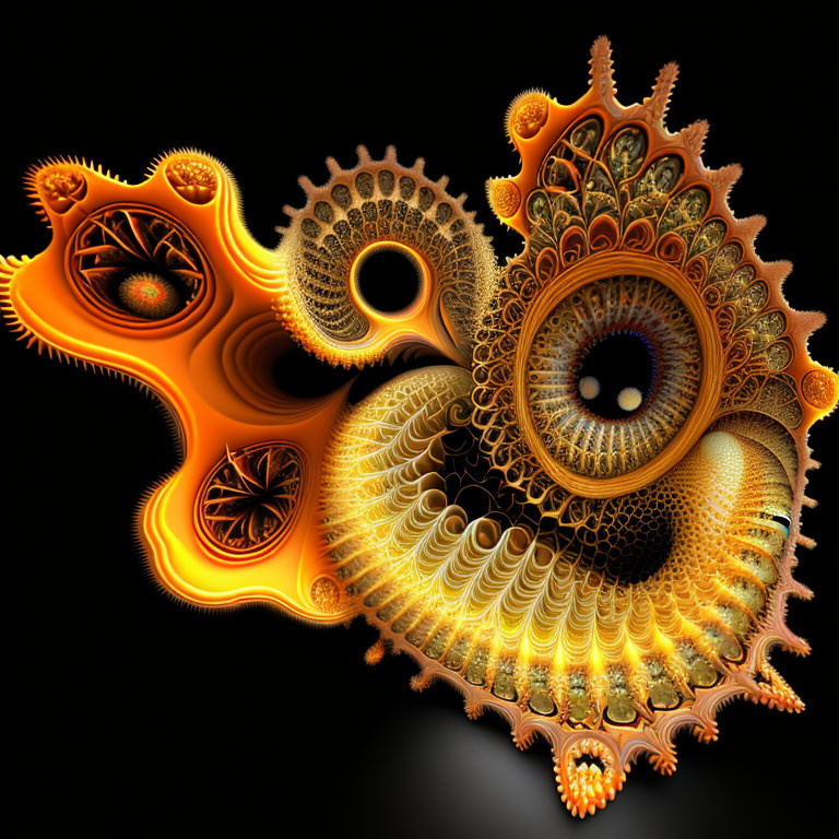 Intricate Spiral Patterns in Orange, Gold, and Black