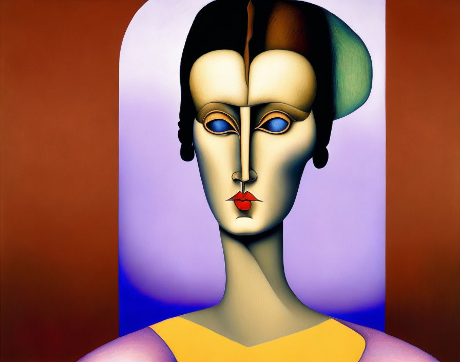 Dual-faced Surrealist Portrait with Stylized Features and Warm Colors