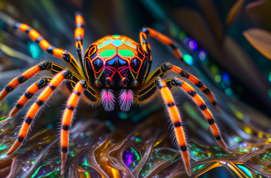 Colorful Spider with Intricate Patterns on Iridescent Surface