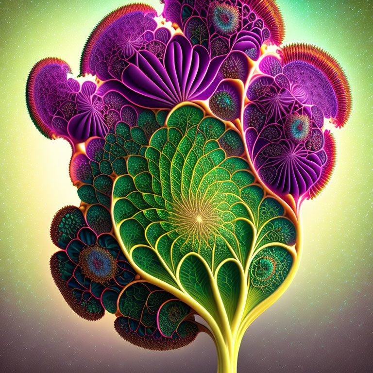 Colorful Tree Illustration with Psychedelic Fractal Leaves