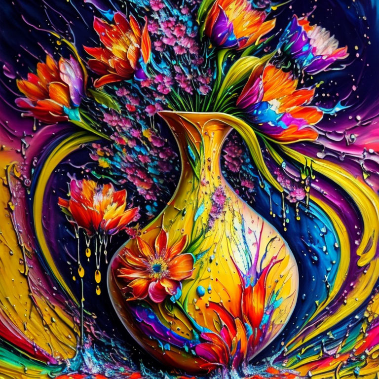 Colorful Abstract Painting of Flower Vase with Dynamic Patterns