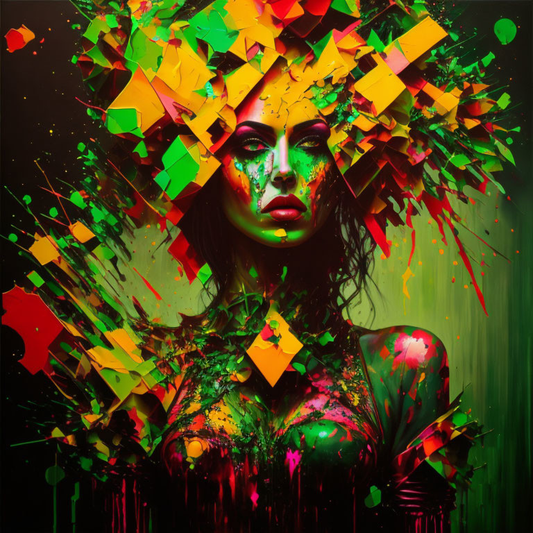 Colorful Geometric Artwork Featuring Woman's Face