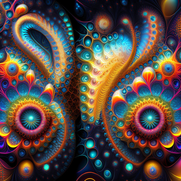 Colorful Fractal Art: Swirling Patterns and Glowing Orbs