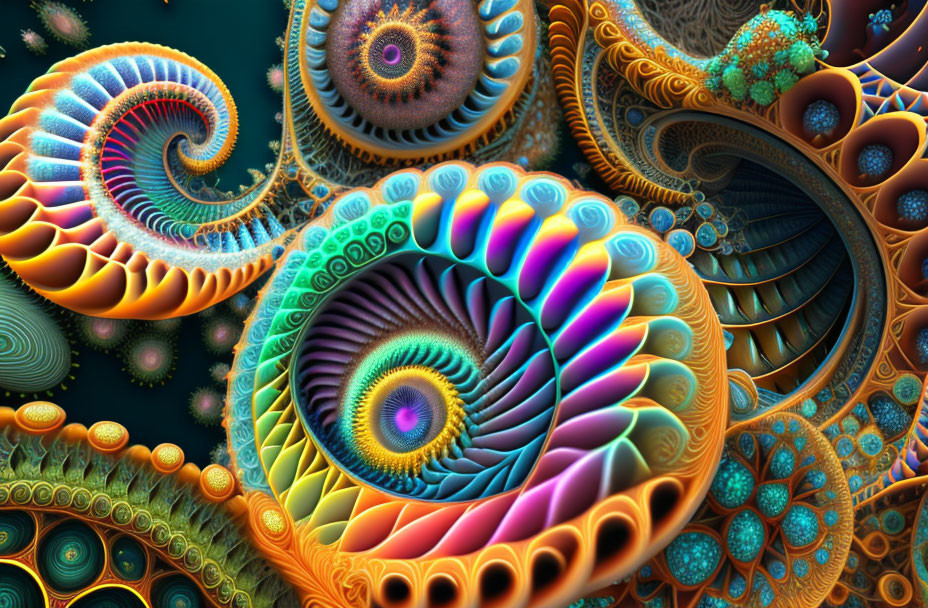 Colorful Spiral Fractal Art: Marine and Natural Patterns