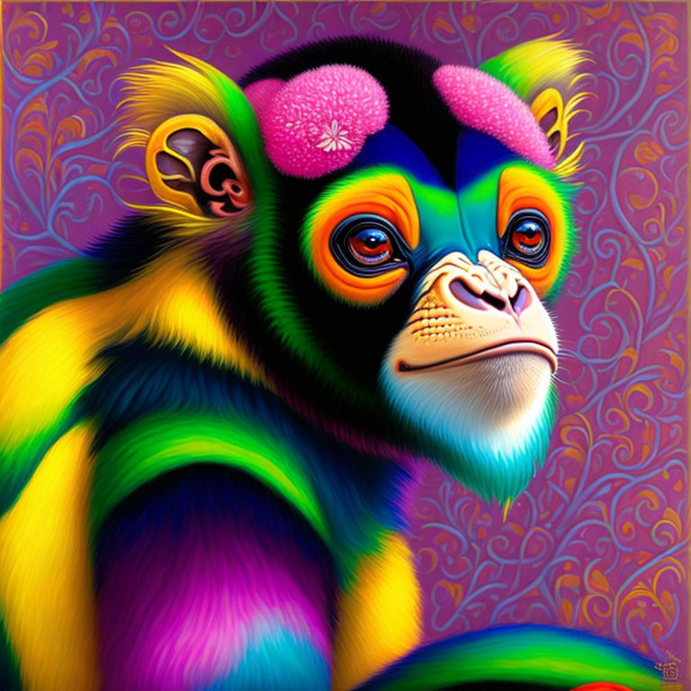 Colorful Monkey Painting with Psychedelic Background