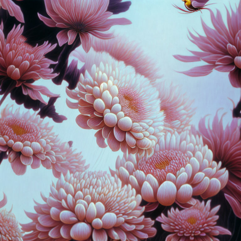 Pink Chrysanthemum Floral Pattern on Pale Background